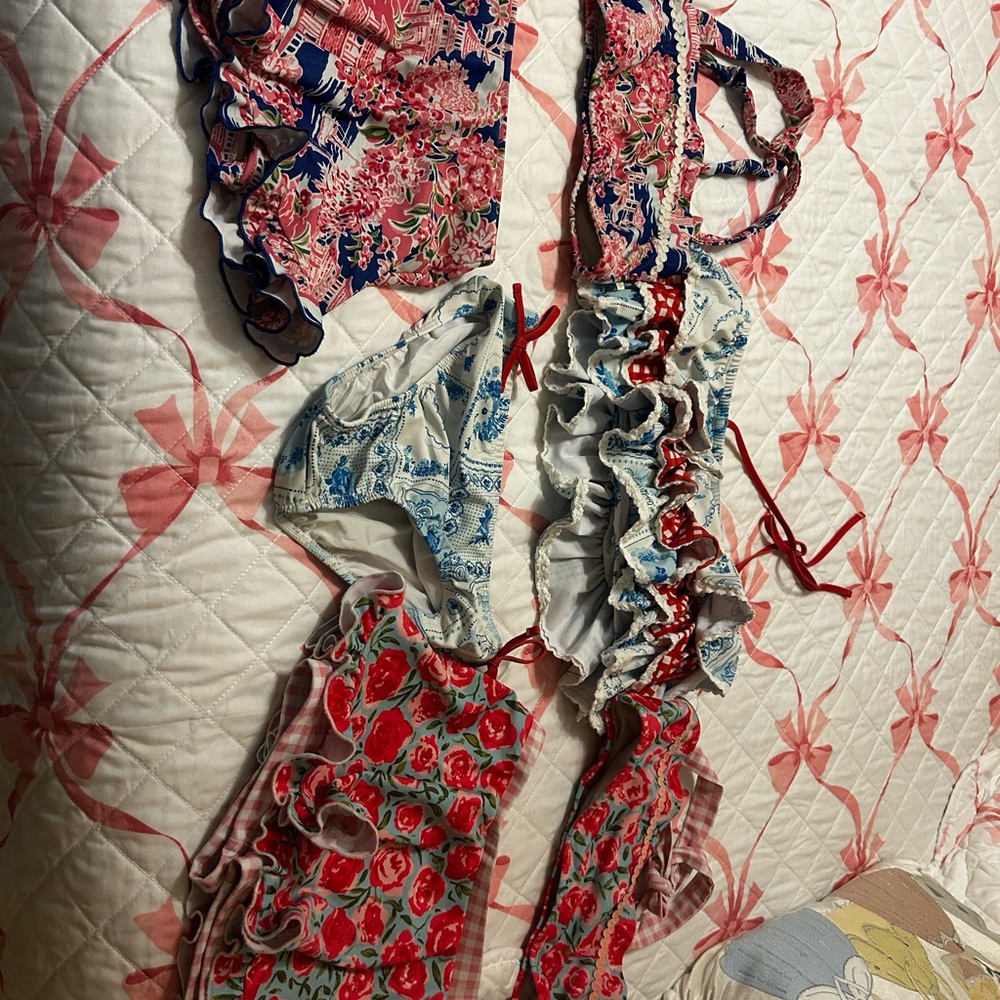 SweetHoney Floral Kids Swim Bikinis - Red, Blue, White
